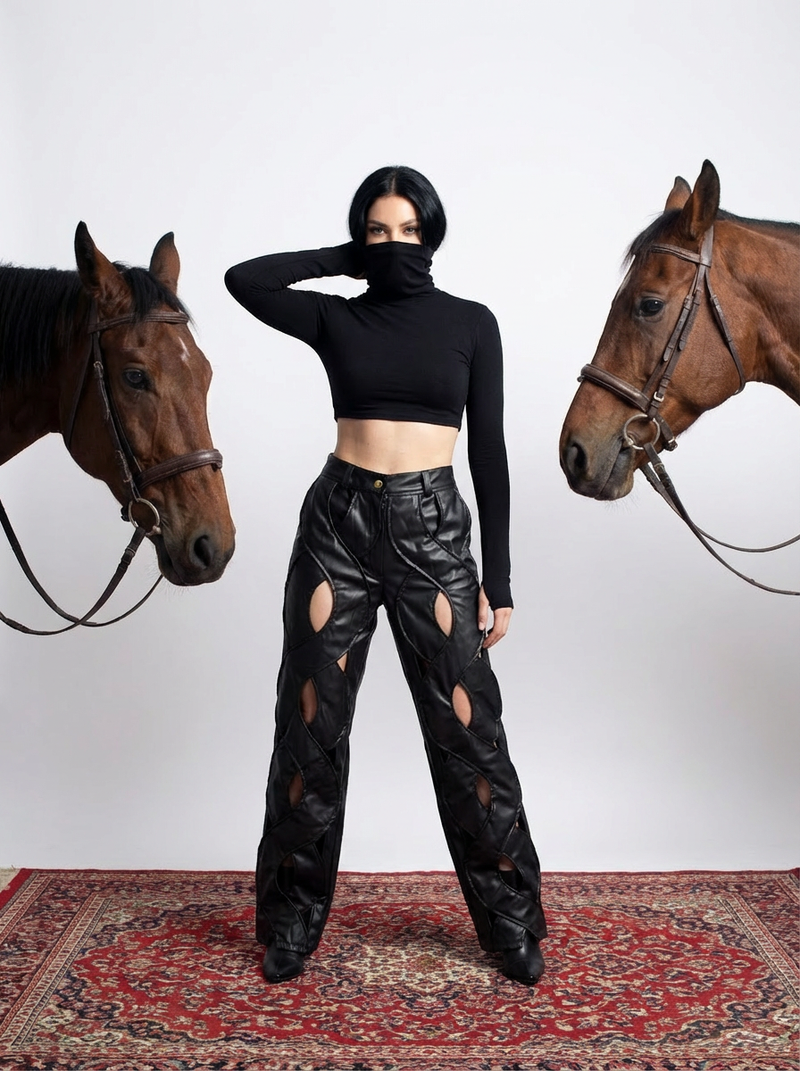 The Cut-out Black Leather pants