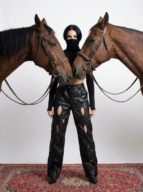The Cut-out Black Leather pants